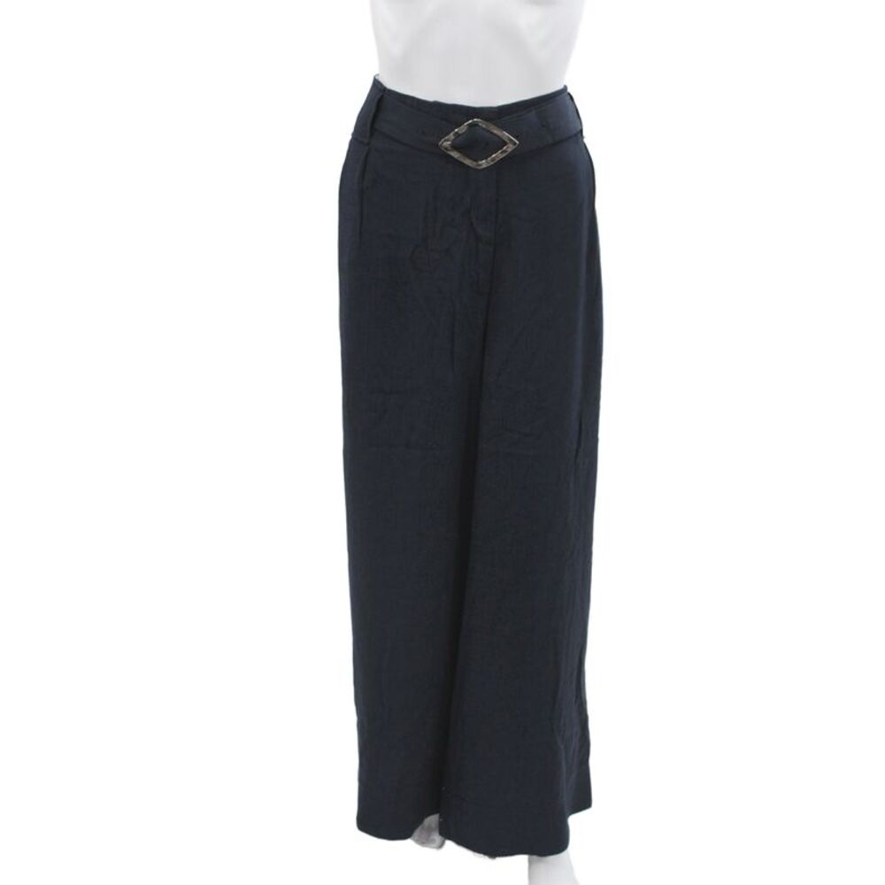Ganni Women Paperbag Pants Blue Viscose Buckle Size 50